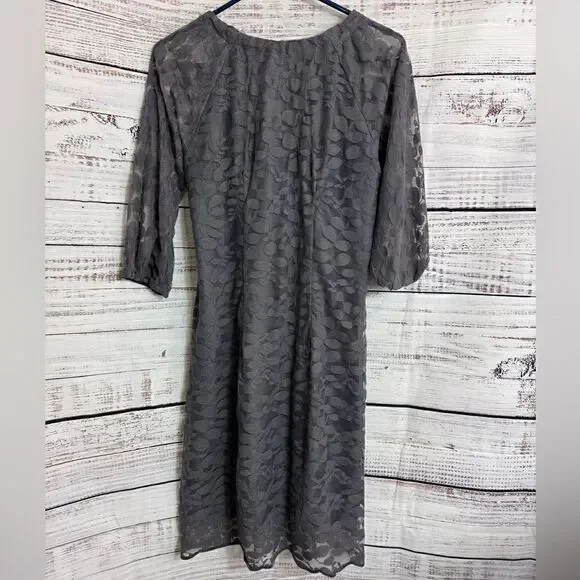 Garnet Hill Dress womens size 4 Boheme Easy Lace shift front Tie Romance Gray - Picture 5 of 13